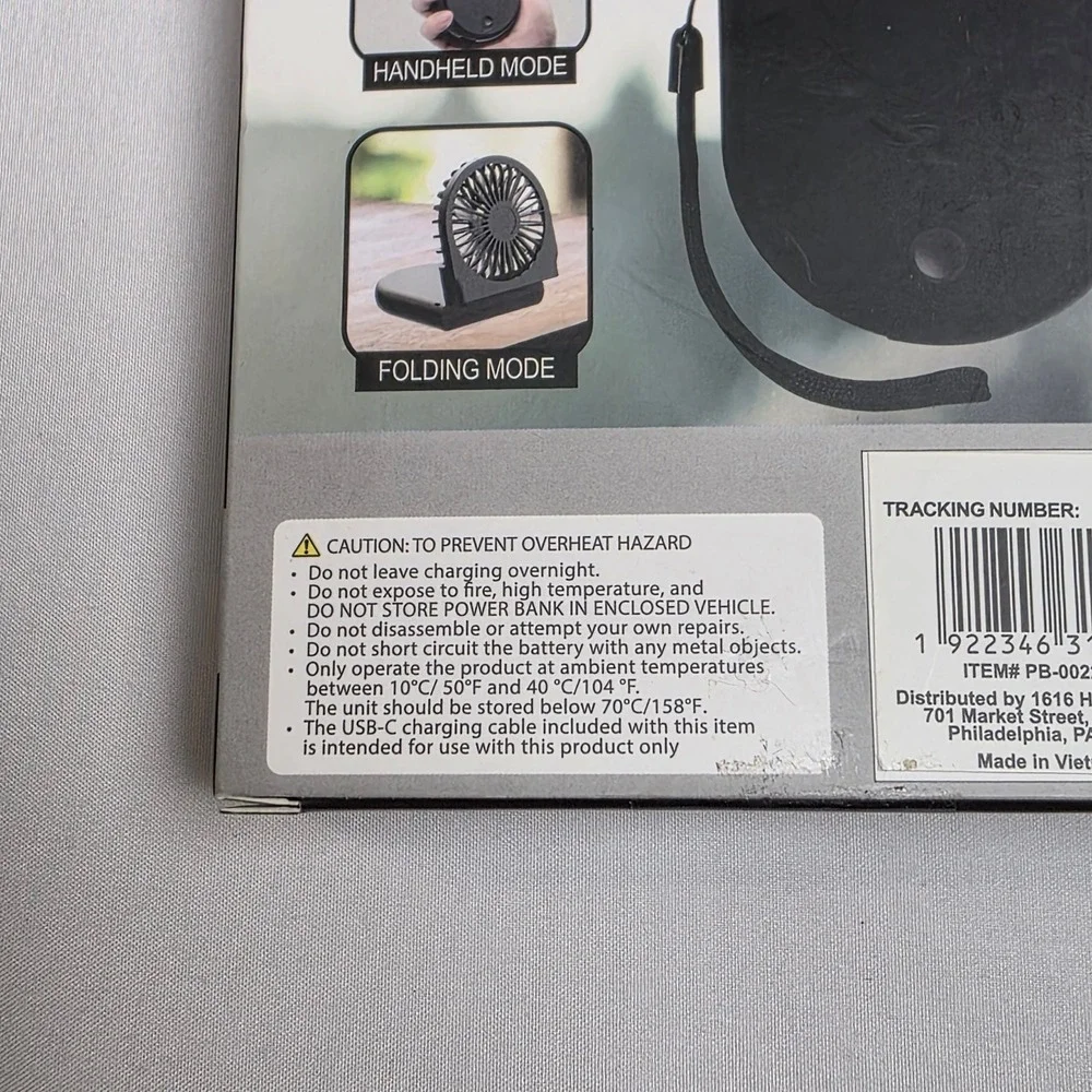 Digital Essentials 2-in-1 Power Bank Portable Fan Black 4000mAh PB-0022-BK